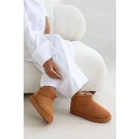 Where's That From Women's 'Kamila' Mini Faux-Suede Fur Lined Ankle Boots in Light Brown | Size: 3