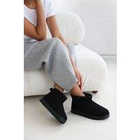 Where's That From Women's 'Taliah' Mini Faux-Suede Fur Lined Ankle Slipper Boots in Black | Size: 5