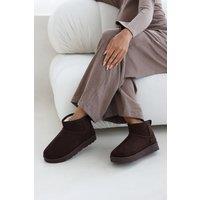 Where's That From Women's 'Taliah' Mini Faux-Suede Fur Lined Ankle Slipper Boots in Brown | Size: 3