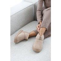 Where's That From Women's 'Taliah' Mini Faux-Suede Fur Lined Ankle Slipper Boots in Camel | Size: 7