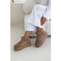 Where's That From Women's 'Eveline' Platform Fur Lining Ankle Boots in Camel | Size: 8