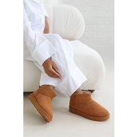 Where's That From Women's 'Felinia' Embroidery Detail Slip On Ankle Boots in Brown | Size: 4