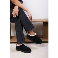 Where's That From Women's 'Avara' Cosy Fur Lined Suede Micro Ankle Mules in Black | Size: 6