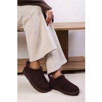 Where's That From Women's 'Avara' Cosy Fur Lined Suede Micro Ankle Mules in Brown | Size: 7