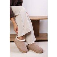 Where's That From Women's 'Avara' Cosy Fur Lined Suede Micro Ankle Mules in Camel | Size: 8