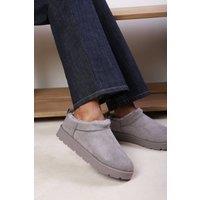 Where's That From Women's 'Avara' Cosy Fur Lined Suede Micro Ankle Mules in Grey | Size: 5