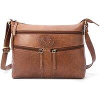 Woodland Leathers Women's Genuine Leather Multi Pocket Crossbody Soulder Bag in Tan