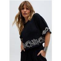 Raffya Women's Milly Embroidered Split Open Back Blouse In Black | Size: 10