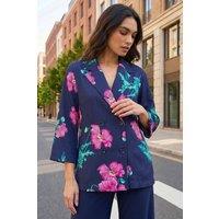 Roman Women's Floral Textured Relaxed Blazer in Navy | Size: 18
