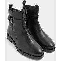 Yours Women's Leather Buckle Detail Ankle Boots In Wide E Fit in Black | Size: 9E
