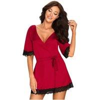 KDMD Women's Dark Red Lace Tie Waist Negligee Robe | Size: 2XL