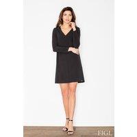 Love Lace Women's Smooth V-neck Long Sleeve Dress Covered Zip in Black | Size: Small