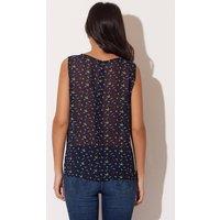 Love Lace Women's Bird Print Chiffon Sleeveless Blouse With Zip in Navy | Size: Small