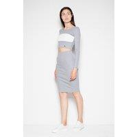Love Lace Women's Cotton Belted Crop Blouse Pencil Skirt Set Style 77444 in Grey | Size: Large/XL