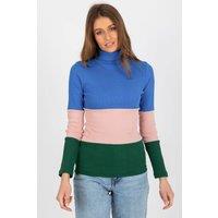 Love Lace Women's Ribbed Turtleneck Long Sleeve Sweater 3 Tone in Blue