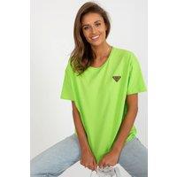 Love Lace Women's Solid Short Sleeve Round Neck Blouse with Patch in Green | Size: S/M