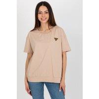 Love Lace Women's Short Sleeve Round Neck Blouse with Patch Style 180967 in Beige | Size: S/M
