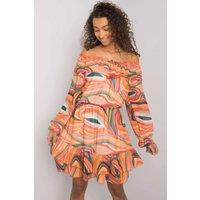 Love Lace Women's Long Sleeve Spanish Neck Dress with Frilled Hem in Orange