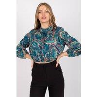 Love Lace Women's Everyday Stand Collar Short Blouse Long Sleeve in Green
