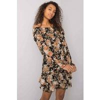 Love Lace Women's Long Sleeve Spanish Neck Day Dress with Frill Hem in Black