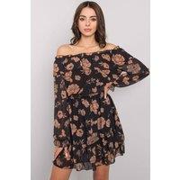 Love Lace Women's Long Sleeve Lined Dress Spanish Neck Frill Hem in Black