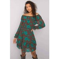 Love Lace Women's Lined Long Sleeve Spanish Neck Frill Hem Dress in Brown