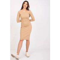 Love Lace Women's Ribbed Cotton Long Sleeve Pencil Dress in Brown