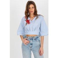 Love Lace Women's Cotton Sweetheart Blouse with Back Tie in Blue | Size: 42