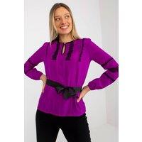 Love Lace Women's Long Sleeve Lace Trim Tie Belt Blouse in Violet | Size: 38