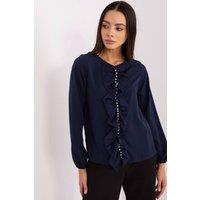 Love Lace Women's Elegant Flounce Beaded Long Sleeve Blouse in Blue | Size: 40