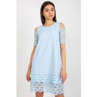 Love Lace Women's Cocktail Dress with Openwork Short Sleeves in Blue | Size: 36