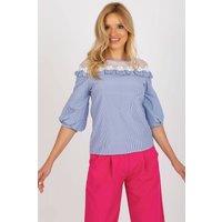 Love Lace Women's Elegant Cotton Striped Lace Ruffle Blouse in Blue