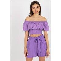 Love Lace Women's Boho Off-Shoulder Ruffle Cotton Blouse in Violet | Size: 36