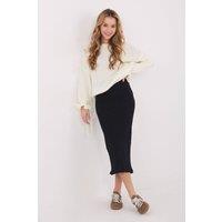 Love Lace Women's Ribbed Cotton Elastane Midi Knit Skirt in Black | Size: Large/XL