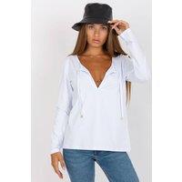 Love Lace Women's Long Sleeve Deep Neckline Blouse With Binding in White | Size: Small