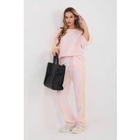 Love Lace Women's Stripe Soft Touch Crew Neck & Straight Leg Pants Set in Pink
