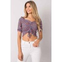 Love Lace Women's Short Fitted V Neck Blouse with Creases in Blue | Size: Large