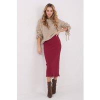 Love Lace Women's Knitted midi skirt with slit ribbed cotton in Red | Size: Large/XL