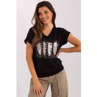 Love Lace Women's Cotton Short Sleeve Round Neck Top Print Style 182698 in Black | Size: S/M