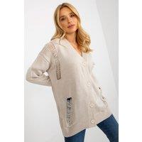 Love Lace Women's Heart Neck Button Down Cardigan Sweater in Beige