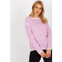 Love Lace Women's Classic Stripe Long Sleeve Crew Sweater in Bright Pink