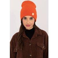 Love Lace Women's Soft Acrylic Beanie Hat with Smooth Monochrome Front Patch Comfort Fit in Orange