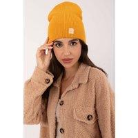 Love Lace Women's Soft Acrylic Classic Beanie Hat with Monochrome Patch Everyday Wear in Yellow