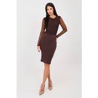 Love Lace Women's Ribbed Midi Skirt with Elastic Waistband in Brown | Size: Large/XL