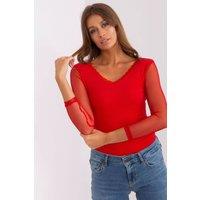Love Lace Women's Ribbed Fitted Blouse Heart Neckline in Red | Size: Medium