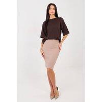 Love Lace Women's Midi Ribbed Cotton Elastane Skirt Elastic Waist in Beige | Size: S/M