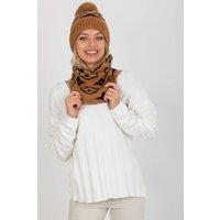 Love Lace Women's Warm Infinity Scarf with Patterned Chimney Design & Cap Set in Brown