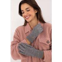 Love Lace Women's Warm Ribbed Touchscreen Gloves with Embroidered Flower Detail in Grey | Size: Large/XL