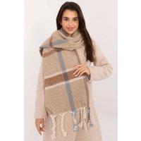 Love Lace Women's Elegant Checkered Polyester Scarf with Tassel Fringe Warm in Beige