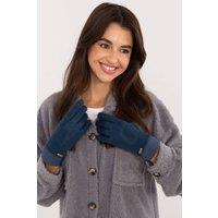 Love Lace Women's Ribbed Knit Gloves Touchscreen Flower Embroidery Warm Elastic Welt in Blue | Size: S/M